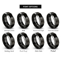 font options for inside engraving on black & silver benzene ring rings