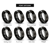 font options for inside engraving on black & gray benzene ring rings