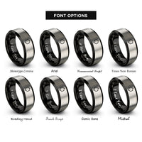 font options for inside engraving on black & silver benzene ring rings