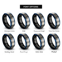 font options for inside engraving on black & blue & silver bermuda rig wave rings