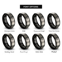 font options for inside engraving on black & grey bernese mountain dog rings