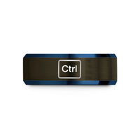unique presents for him – gunmetal & blue tungsten ctrl key wedding band