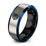 cool birthday present ideas – black & blue & gray tungsten wooden bullseye ring
