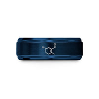 women’s tungsten wedding band – blue tungsten serotonin molecule wedding band