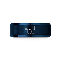 women’s tungsten wedding band – blue tungsten serotonin molecule wedding band