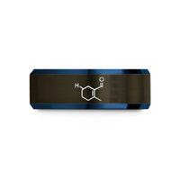 personalized rings for couples – gunmetal & blue tungsten serotonin molecule wedding band