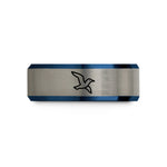 best friend present ideas – black & blue & grey tungsten seagull flight wedding band