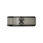 custom present for friend – black & blue & gray tungsten skis crossed poles wedding band