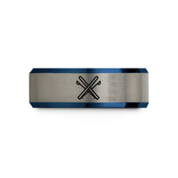 best friend present ideas – black & blue & silver tungsten skis crossed poles wedding band