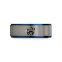 presents for horse lovers – black & blue & silver tungsten horse wedding band