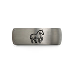personalized holiday present ideas – black & silver tungsten horse wedding band
