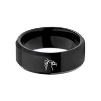 presents for both genders – black tungsten secretary bird wedding band