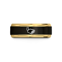 custom engraved friendship rings – black & gold tungsten exhaust tip wedding band