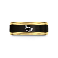 engraved rings for friends – black & gold tungsten exhaust tip wedding band