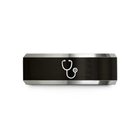 friendship ring for him – black & grey tungsten stethoscope wedding band