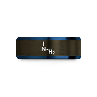 rings with engraved message – gunmetal & blue tungsten amine nh2 wedding band