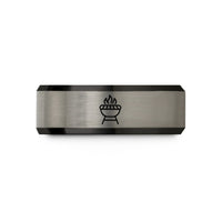 friendship band with engraving – black & grey tungsten hibachi grill wedding band