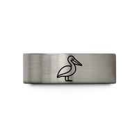 engraved ring for her – silver tungsten pelican wedding band