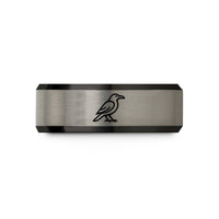 women engraved promise rings – black & grey tungsten raven wedding band