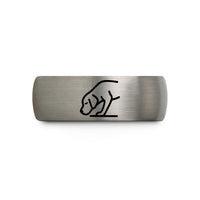 tungsten rings for men – black & gray tungsten sniffing dog wedding band