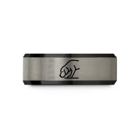 tungsten rings for men – black & gray tungsten sniffing dog wedding band