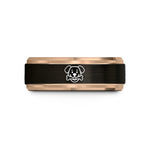 engraved rings for friends – black & rose gold tungsten dog face wedding band