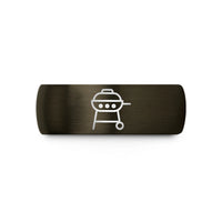 engraved rings for friends – gunmetal & rose gold tungsten gas grill wedding band