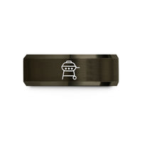 engraved rings for friends – gunmetal & rose gold tungsten gas grill wedding band