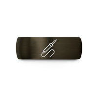 engraved friendship ring set – gunmetal & blue tungsten soldering iron wedding band