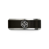 pairs rings for friends – black & silver tungsten truchet tiles curved wedding band