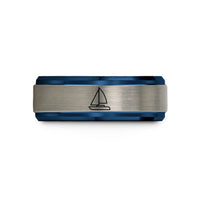 unisex tungsten wedding bands – black & blue & grey tungsten catamaran sailboat wedding band