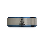 engraved rings for friends – black & blue & silver tungsten catamaran sailboat wedding band