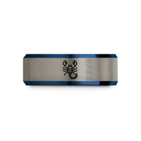 engraved rings for friends – black & blue & gray tungsten scorpio wedding band