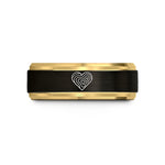 wedding ring for couples – black & gold tungsten heart topo lines wedding band