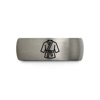 custom rings for couples – black & blue & gray tungsten karate gi wedding band