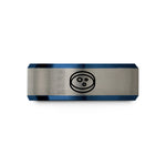 wedding present for couple – blue & silver tungsten petri dish wedding band