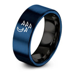 unique presents for her – black & blue tungsten birds flock moon ring