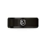 custom engraved ring present – black tungsten bulldog wedding band