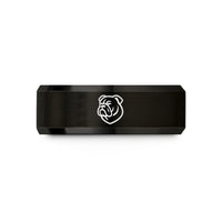 custom engraved ring present – black tungsten bulldog wedding band