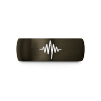 unique present for wife – gunmetal & black tungsten sound waveform wedding band