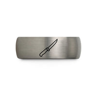 engraved bands for her – black & gray tungsten fillet knife wedding band