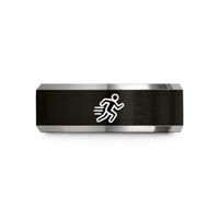 engraved rings for her – black & grey tungsten motion lines wedding band