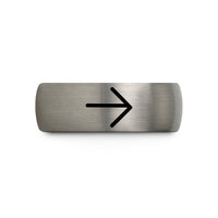 engraved bands for her – black & silver tungsten directional arrow wedding band