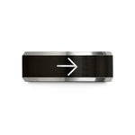 engraved bands for her – black & gray tungsten directional arrow wedding band
