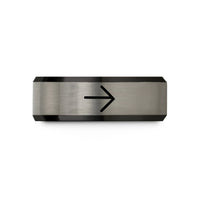 engraved bands for her – black & silver tungsten directional arrow wedding band