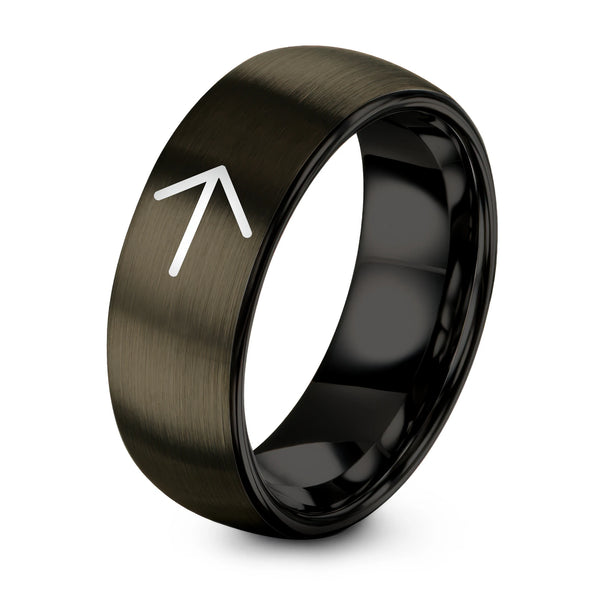 Directional Arrow – Tungsten Wedding Band, 8 mm, Black, Gunmetal Comfort-Fit Unisex
