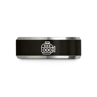 personalized rings for her – black & gray tungsten diesel engine block wedding band