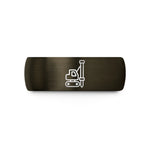 engraved bands for her – gunmetal & black tungsten pile driver wedding band