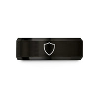 stylish bands for her – black tungsten shield badge blank wedding band
