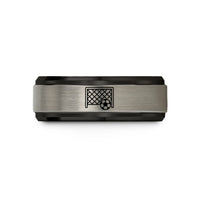 engraved rings for her – black & blue & grey tungsten soccer goal ball wedding band